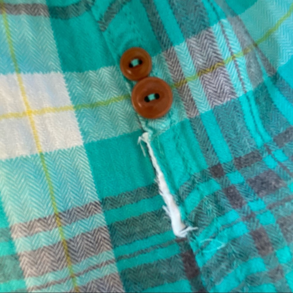 J Crew Aqua "Emerald Plaid Boyfriend Shirt" Button-Front Blouse + MEASUREMENTS! - Picture 6 of 8